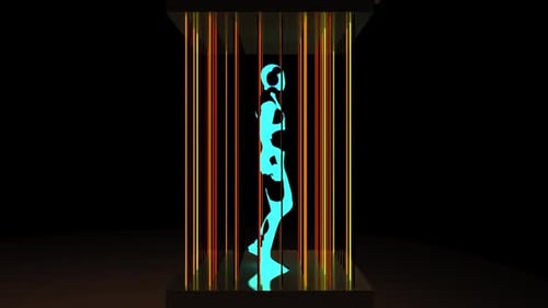 Human Hologram inside glitch cage