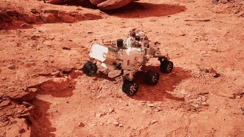 Detailed Mars Rover Exploring Red Planet Landscape 3D Animation
