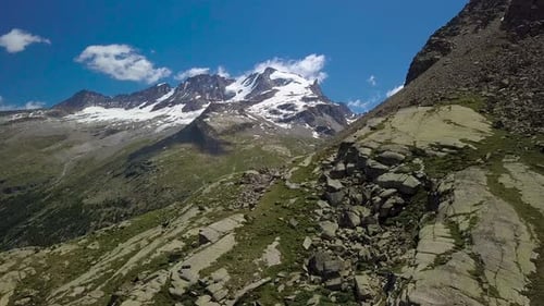Aerial View of Snowy Mountains in Summer