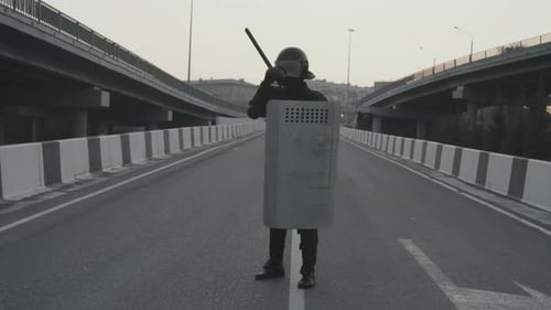 Policier anti-émeute avec bouclier