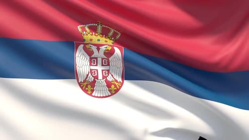Realistic Waving Flag of Serbia with National Coat of Arms