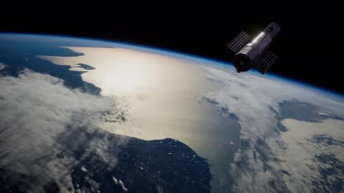 Satellite Orbiting Earth with Reflective Solar Panels