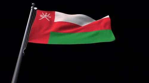 Oman National Flag Waving in Wind
