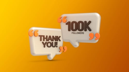 3D Animated 100K Followers Thank You Message with Social Media Hearts