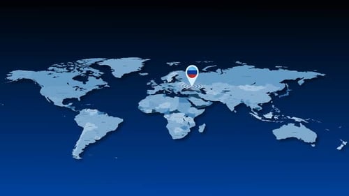 Animated World Map with Pulsing Russia Location Pin