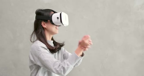 Woman Experiencing Virtual Reality with VR Headset