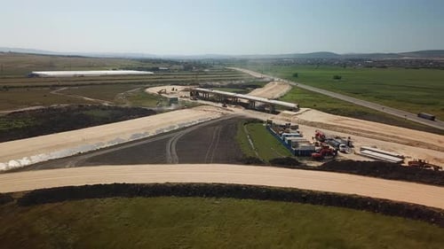 Aerial View of Construction Of Highways . Road Construction Machinery