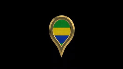 Animated 3D Golden Map Pin with Gabon Flag Looping