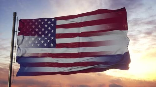 Missouri and USA Flag Blending Transition with Realistic Waving