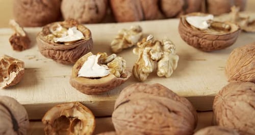 Delicious and Fresh Walnuts on a Wooden Table