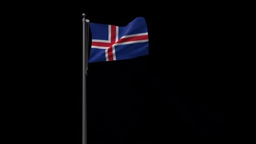 Realistic Waving Iceland Flag on a Pole