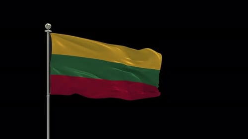 Realistic Waving Flag of Lithuania on Black Background