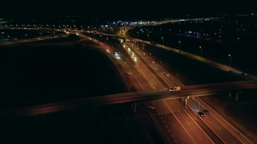 Aerial View of an Expressway with Little Car Traffic at Night