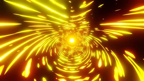 Futuristic Golden Light Speed Warp Tunnel Background Loop