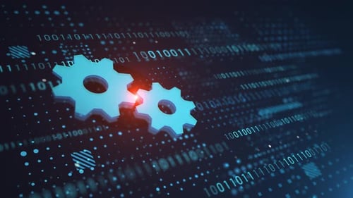 Digital Gears Connecting with Binary Code Technology Loop