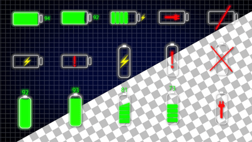 Animated Battery Icons for Power Level and Charge Status