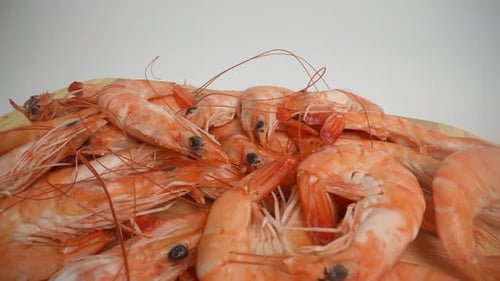 Cooked Shrimp on Wooden Surface Close Up