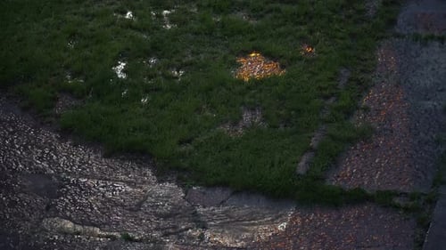 Regentropfen an der Oberfläche bei Sonnenuntergang