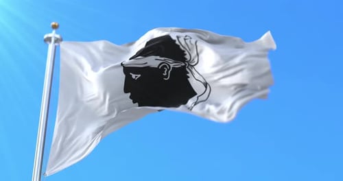 Corsican Flag with Moor's Head Waving in Wind