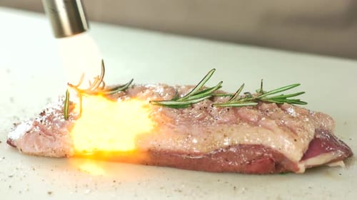 Cooking Meat with Culinary Torch.