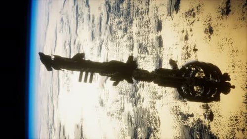 Futuristic Space Station Orbiting Planet Earth in Cosmos