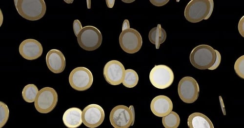 Euro European Currency Euro Coin Symbols Fall Rotate and Turn