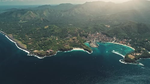 Aerial Drone Flight Above Tropical Island in Ocean
