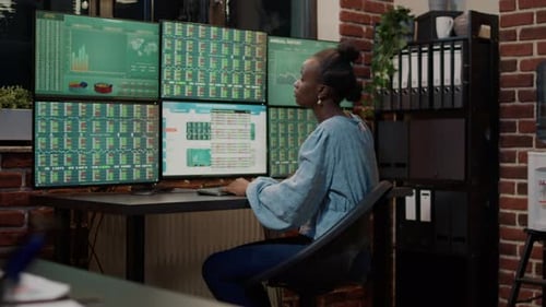 Woman Investor Looking at Forex Stock Market Sales Growth