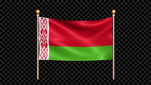 Flag Of Belarus Waving In Double Pole Looped