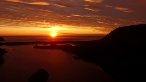 Aerial view of midnight sun in Norway