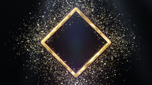 Elegant Golden Diamond Frame Reveal with Glittering Particles