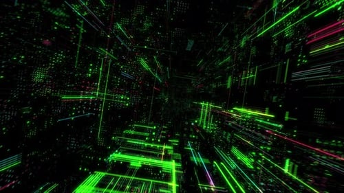 Abstract digital matrix particles grid virtual reality
