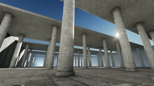 Smooth Walkthrough Animation of a Grand Columned Hallway