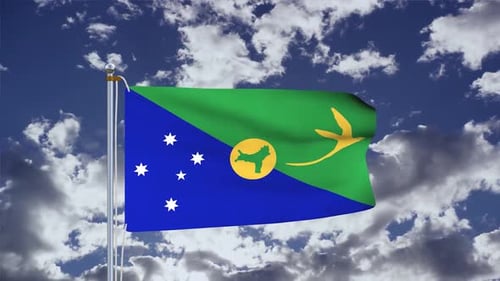 Christmas Island National Flag Waving in Blue Sky