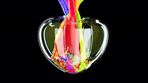 Colorful Fluid Filling Glass Heart Animation