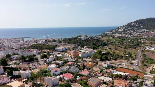 Aerial footage of the beautiful island of Ibiza, Spain in the Balearic islands