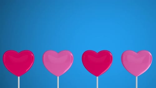 Animated Pink and Red Heart Lollipops Background Loop