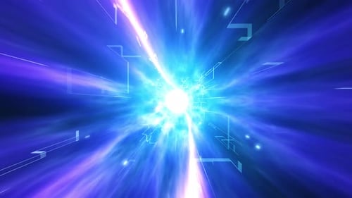 Futuristic Hyperspace Tunnel Flythrough with Digital Grid