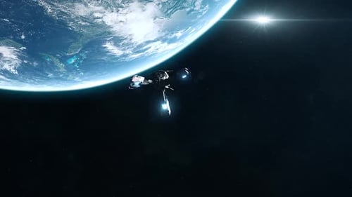 Futuristic Spaceship Launching from Earth into Space