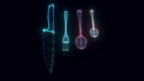 Cutlery Hologram Rotating 4k