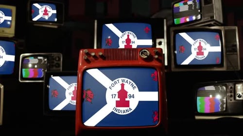 Bandera de Fort Wayne, Indiana, en televisores retro.