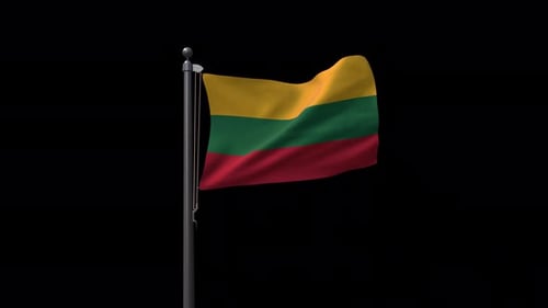 Flagge Litauens auf Fahnenmast mit Alphakanal