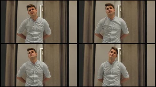 Jeune homme réagissant sur des tenues