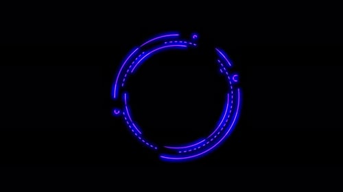 Animation seamless neon line moving continuously in a circle. 2D animation circle with neon lines.