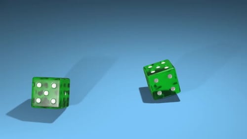 Dados caindo na mesa de jogo.