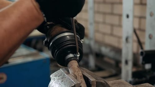 Engine Repair Close Up. In Hands Tool Car Engineer Mechanic.