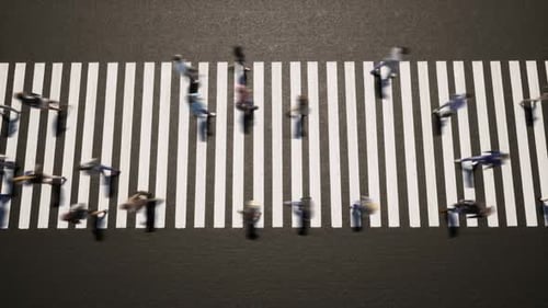 Aerial View of People Walking on Crosswalk