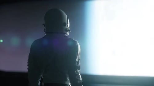 Astronaut in Spacesuit Looking at Bright Light in Space