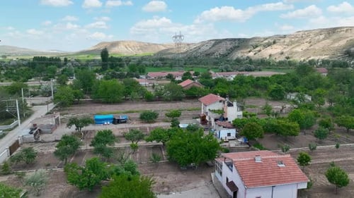 Horse ranch high in the mountains of Cappadocia Aerial view 4 K