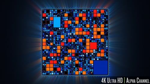 4K-Datengitter vom Mikroprozessor-CPU-Chip mit Highlights